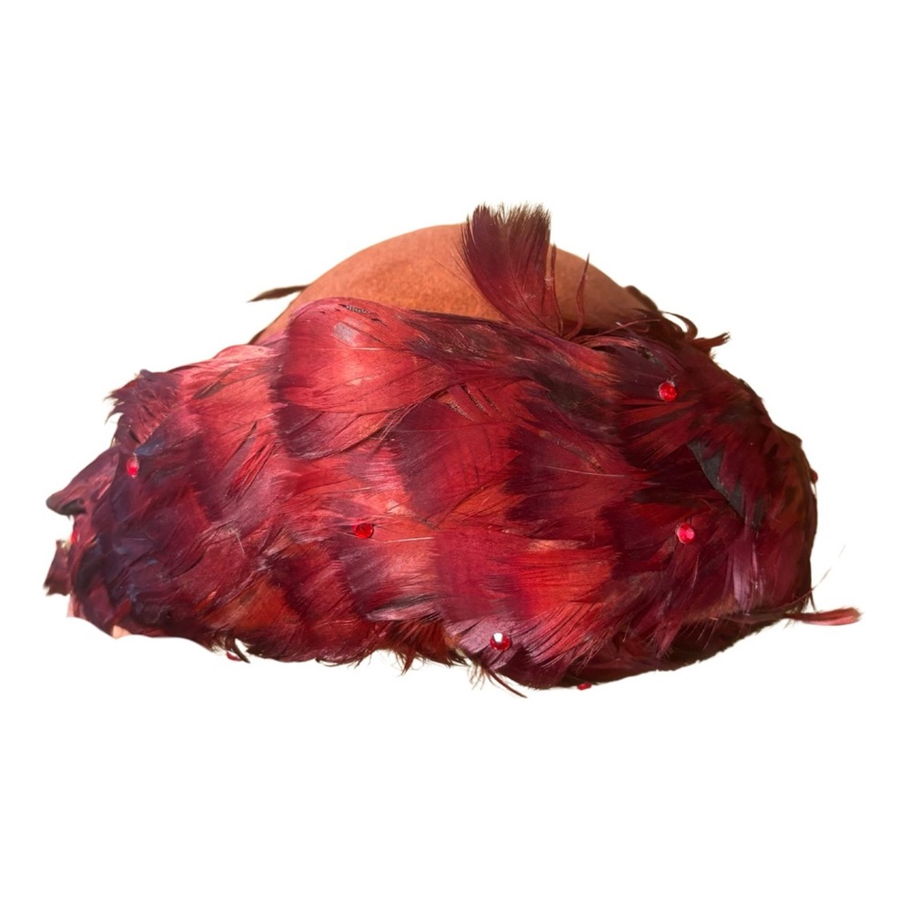 VINTAGE | Custom Red Feathered Women's Cocktail Hat- Elegant Statement Headpiece